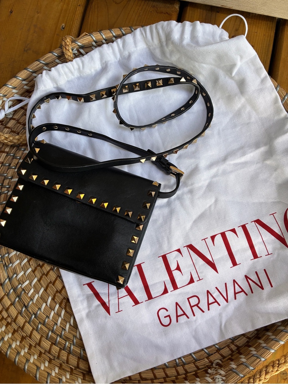 Valentino Garavani Black Rockstud Leather Crossbody Bag (authentic)